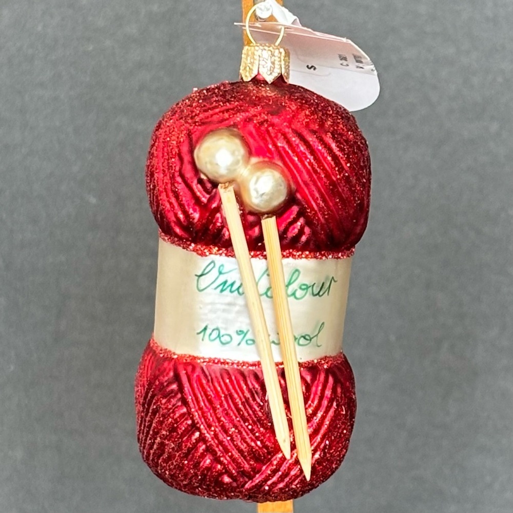 Anthropologie Harrods Yarn And Knitting Needles Ornament Hand Blown Glass New